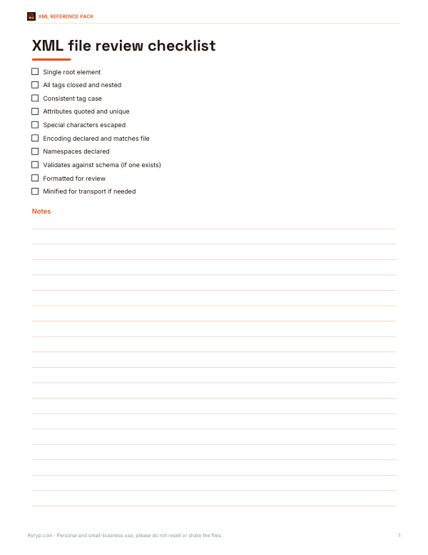 Preview of Printable XML Review Checklist
